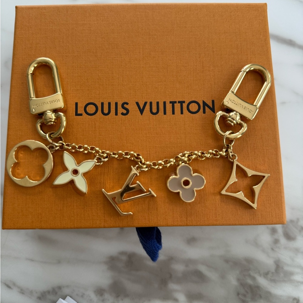Louis Vuitton Gold and Cream Charm Keychain